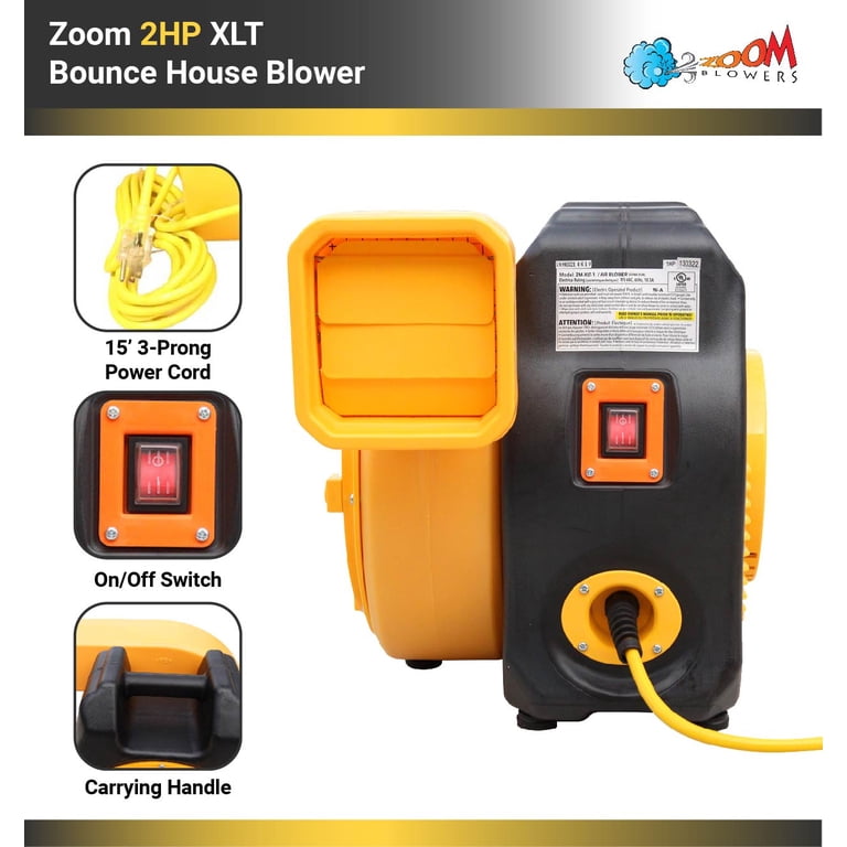 Zoom Blowers, Inflatables, 2 HP Yellow Air Pump for Bounce Houses