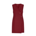 thumbnail image 5 of BRGZLK Womens Solid Color V Neck Sleeveless Split Style Business Ruched Work Pencil Dress 2026 Trendy Clothes Outfits, 5 of 6