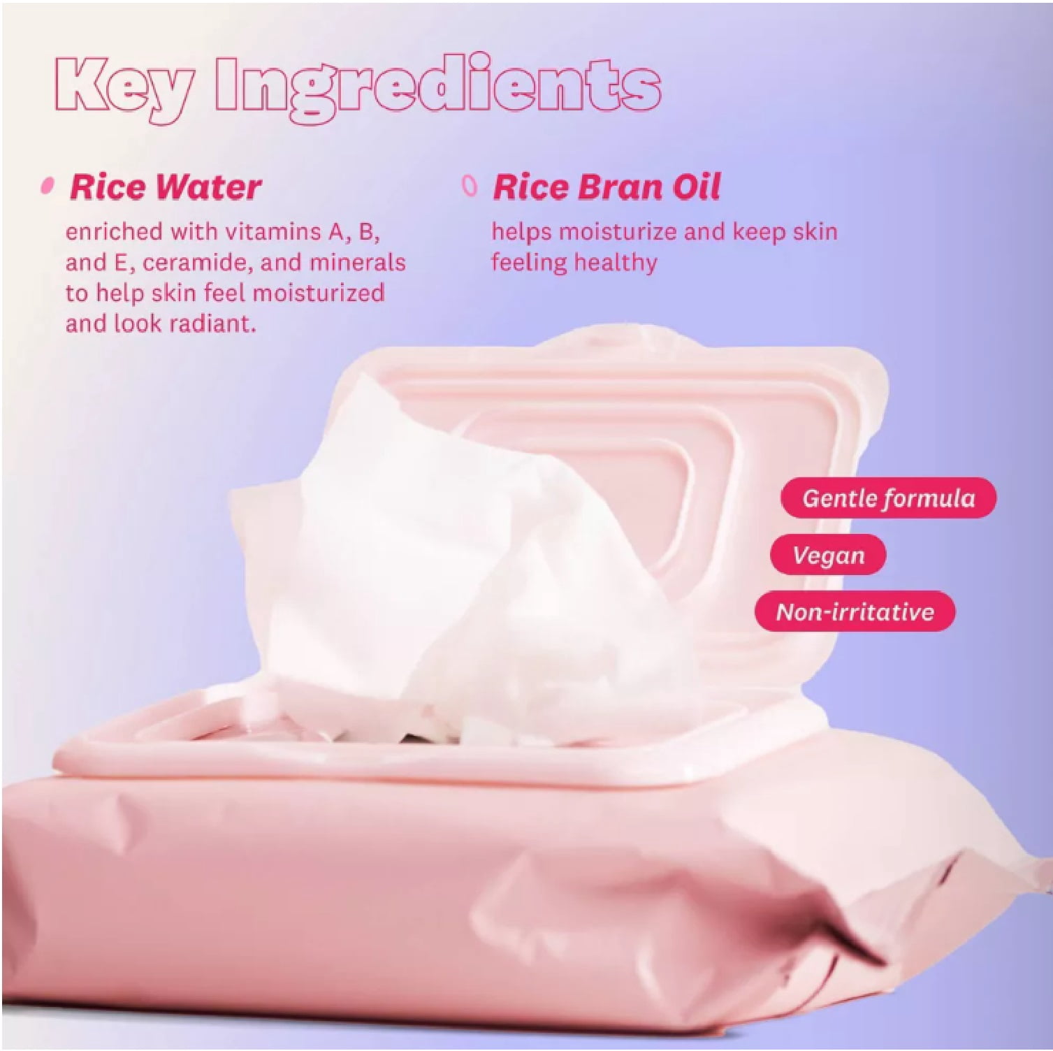 The Face Shop Rice Water Bright Vegan Cleansing Makeup Remover Wipes, 50ct