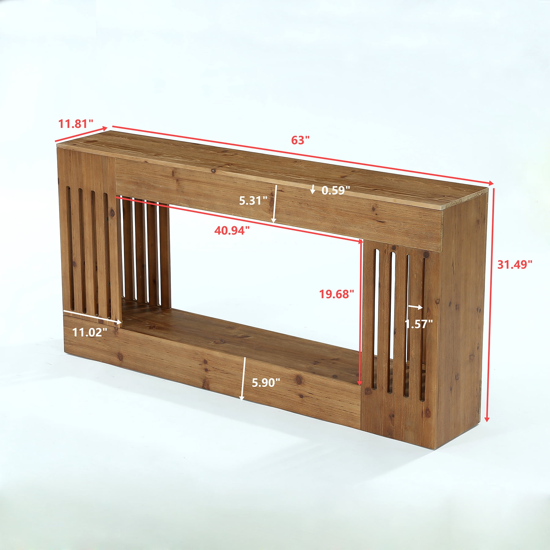 Tribesigns 63-Inch Solid Wood Console Table, Farmhouse Sofa Table with with Vertical Stripe Legs, 2-Tier Entryway Table for Entrance, Hallway, Living Room, Brown