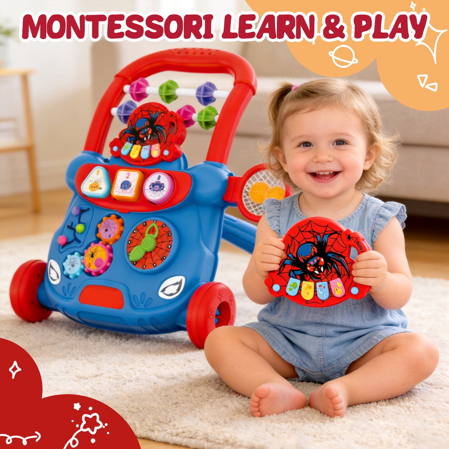 Aijohnny Baby Walker Toys,Push Walker for Boys & Girls Learning,Early Educational Toys for Kids,Birthday Gifts for Toddler 6-18 Months