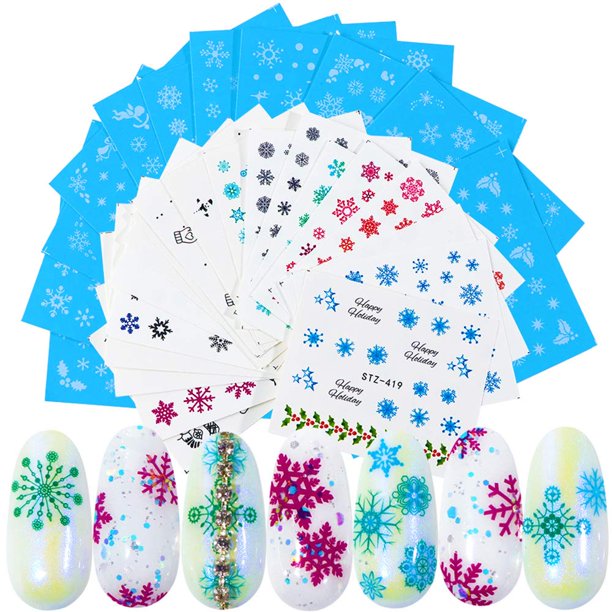 Pegatinas navideñas para uñas, calcomanías de agua para decoración de uñas de Año Nuevo, pegatinas para decoración de uñas con copos de nieve y estrellas, decoración para uñas, apliques de decoración