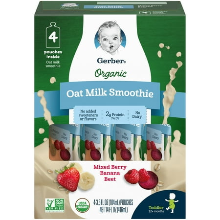 Gerber Graduates Organic Oat Milk Smoothie, Mixed Berry Banana Beet, 3.5 fl oz Pouch (16 Pack)