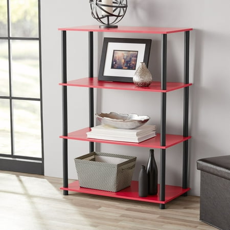 Mainstays No Tools 4-Shelf Storage Bookcase, Red