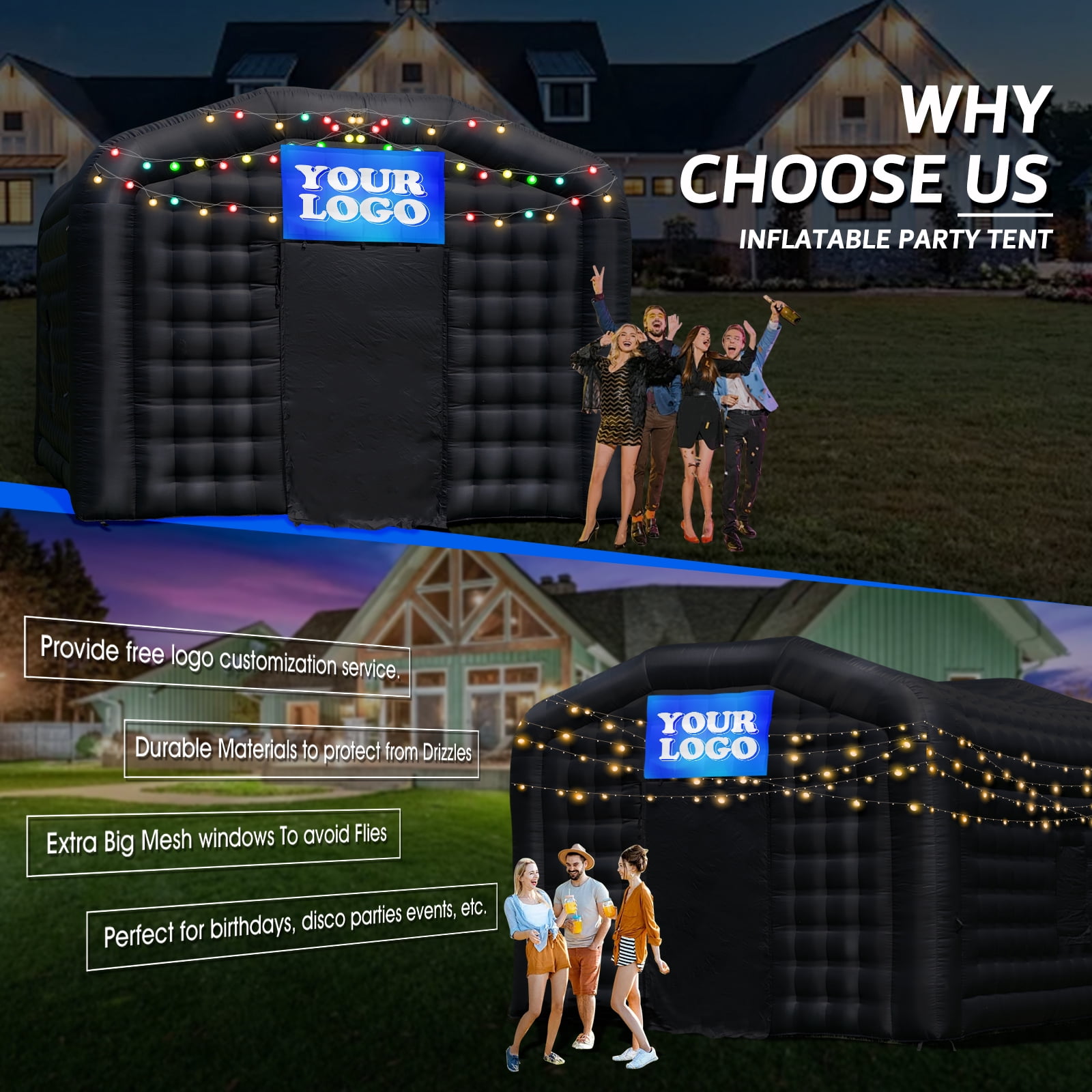 Step4Fun Large Black Inflatable Night Club 18x16x12Ft Party Tent with Logo Area for Wedding Birthday