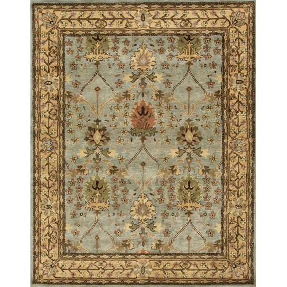 EORC Blue Hand-Tufted Wool Traditional Morris Rug, 4' x 6'-Color:Blue,Material:Wool