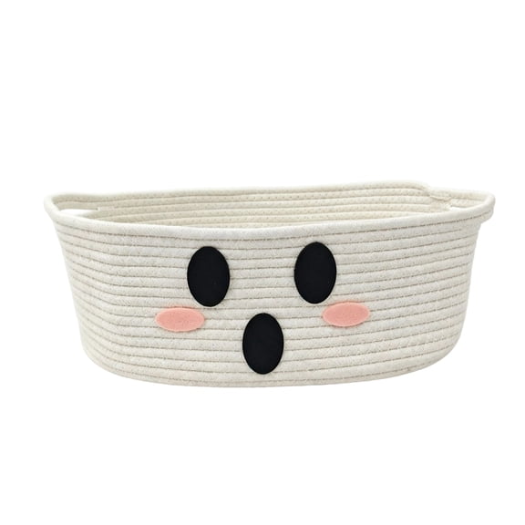 Halloween Ghost Storage Basket, Cotton Rope Candy Bin for Spooky Treats & Handheld Festive Storage