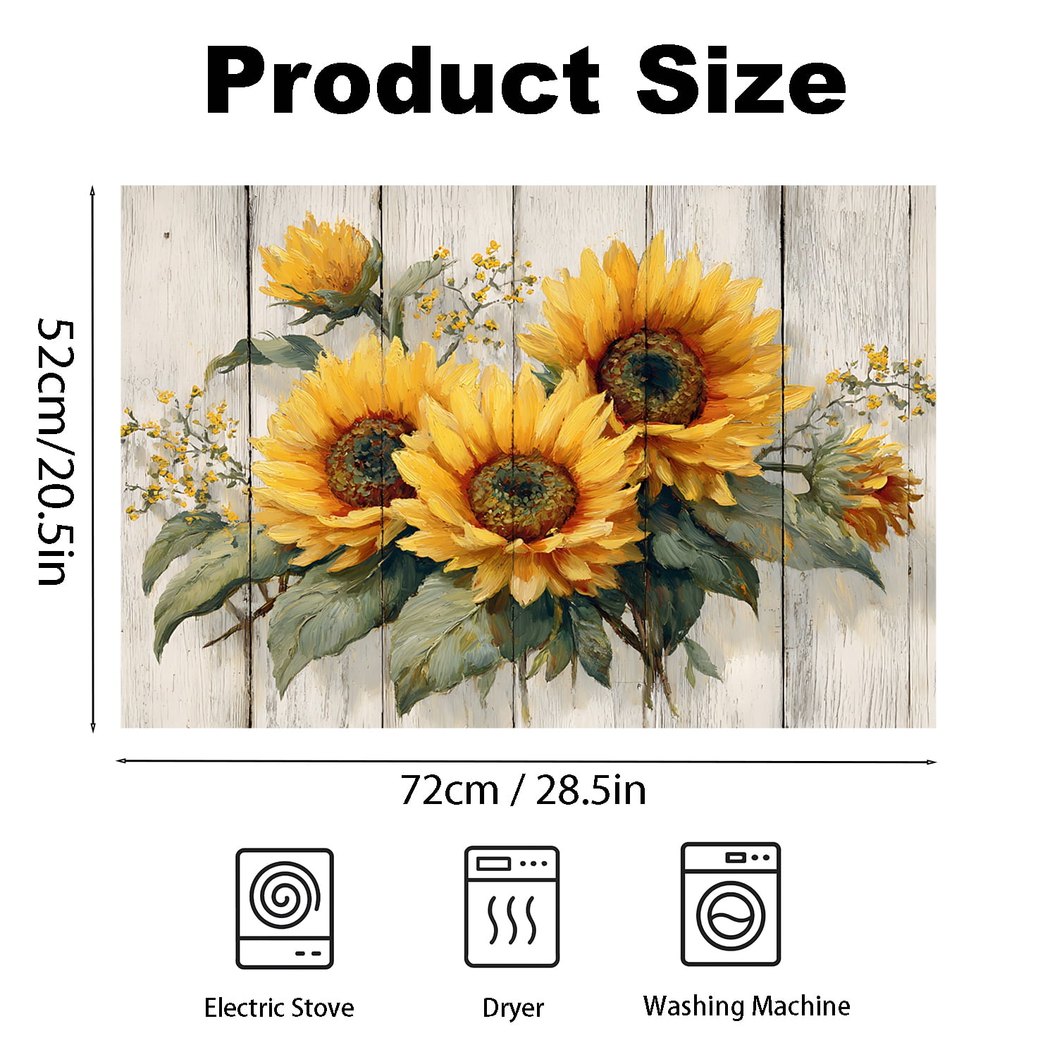 Stove Top Cover for Electric Stove, 28"x20" Heat Resistant Anti-Slip Glass Cooktop Protector Mat, Foldable Roll Up Stove Cover for Kitchen Counter Space, Dish Drying Mat, Sunflower