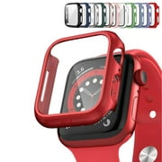 Apple Watch Case Series SE/ Series 6/5/4 for 44mm with Built-in Tempered Glass Screen Protector (All Watch Series), Guard Bumper Full coverage Cover for Apple Watch Case, Color Red