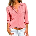 thumbnail image 2 of Women Casual Solid Long Sleeve Turn Down Collar Pockets Button Front Shirt Tops, 2 of 6