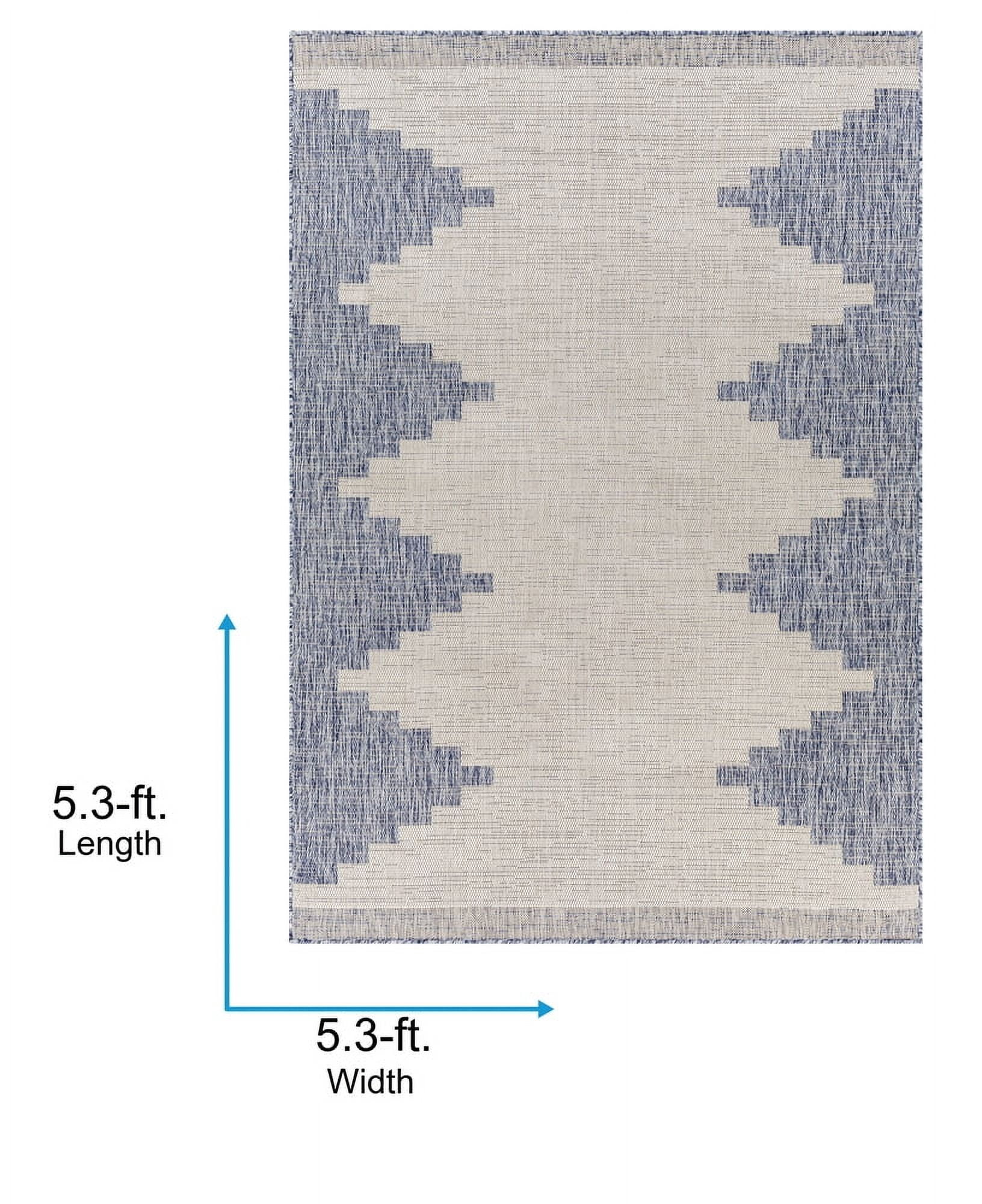 Livabliss Outdoor Rugs, 5ft Round Eagean Global Oatmeal Round Area Rug for Patio, Porch, Deck, Backyard, Waterproof Indoor Outdoor Carpet (5'3" x 5'3")