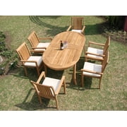 Teak Dining Set:6 Seater 7 Pc - 94" Oval Table And 6 Cahyo Stacking Arm Chairs Outdoor Patio Grade-A Teak Wood WholesaleTeak #WMDSCH6