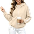 thumbnail image 5 of Qgtaibl Women's Full Zip Hooded Sweatshirt Side White Stripe Design Long Sleeve Jacket Thin Fleece Fall Athletic Hoodie Coat for Running Hiking Gym Khaki M, 5 of 9