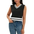 thumbnail image 1 of ATHLECHIC Camisetas sin mangas de punto de verano para mujer, con escote en V y bloques de color, M Negro Blanco, 1 of 1