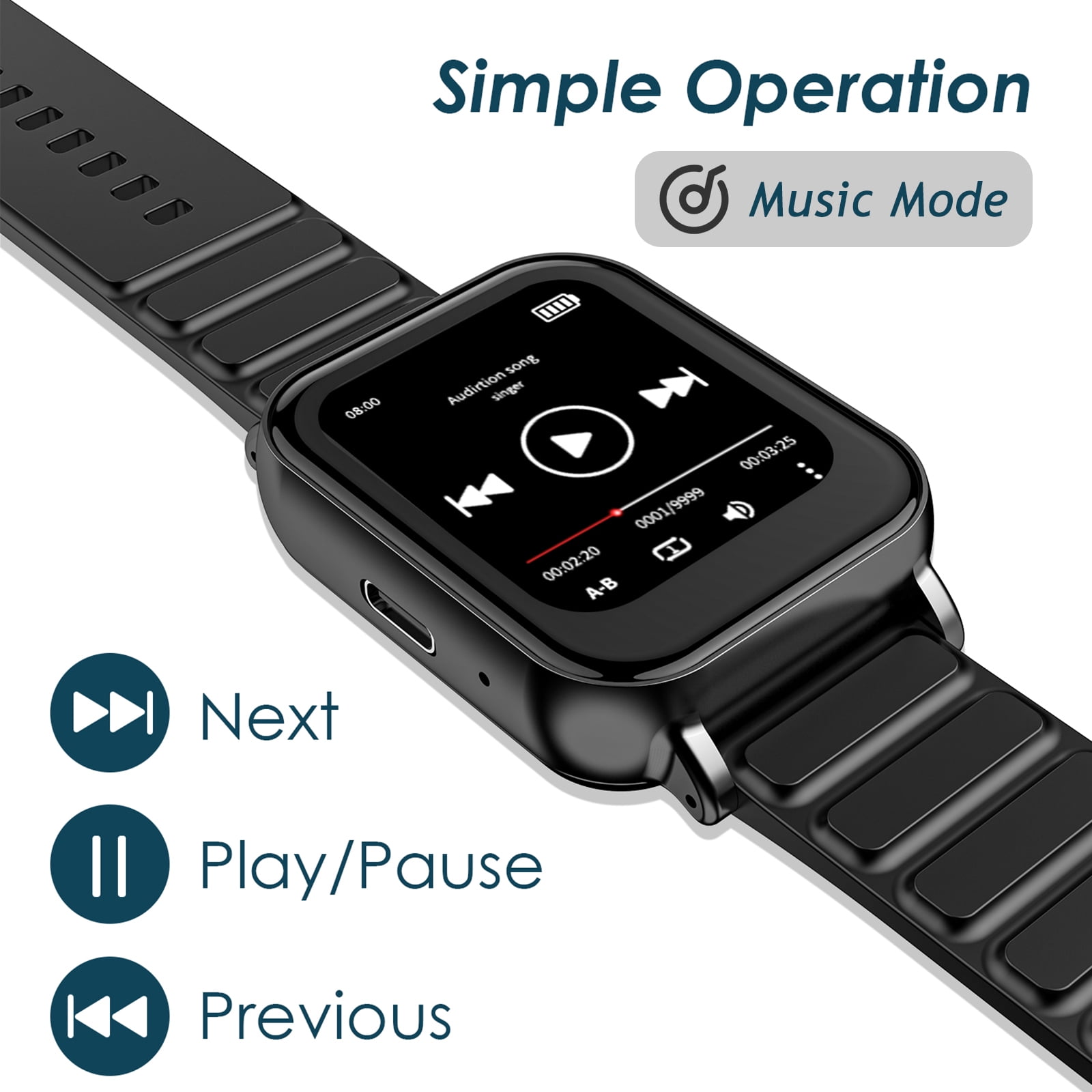 WISTA 32GB MP3 Player Watch - Bluetooth 5.0, Full Touchscreen