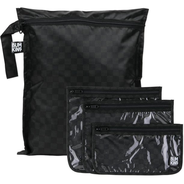 Waterproof Wet Bag and Packing Pouches, TSA Airline Compliant, Pack for Baby, Travel, Swim Suit, Cloth Diapers, Pump Parts, Pool, Gym Clothes, Toiletry, Daycare, Zip Bag, 4-pc Ocean Life Blu