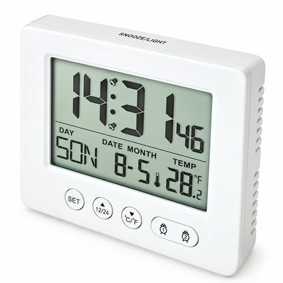 Homivra Atomic Digital Alarm Clock,Battery Operated Self-Setting Digital Wall Or Desk Clock,Easy to Read Color Display Nightlight with Indoor Temperature and Calendar Digital Desk Clock