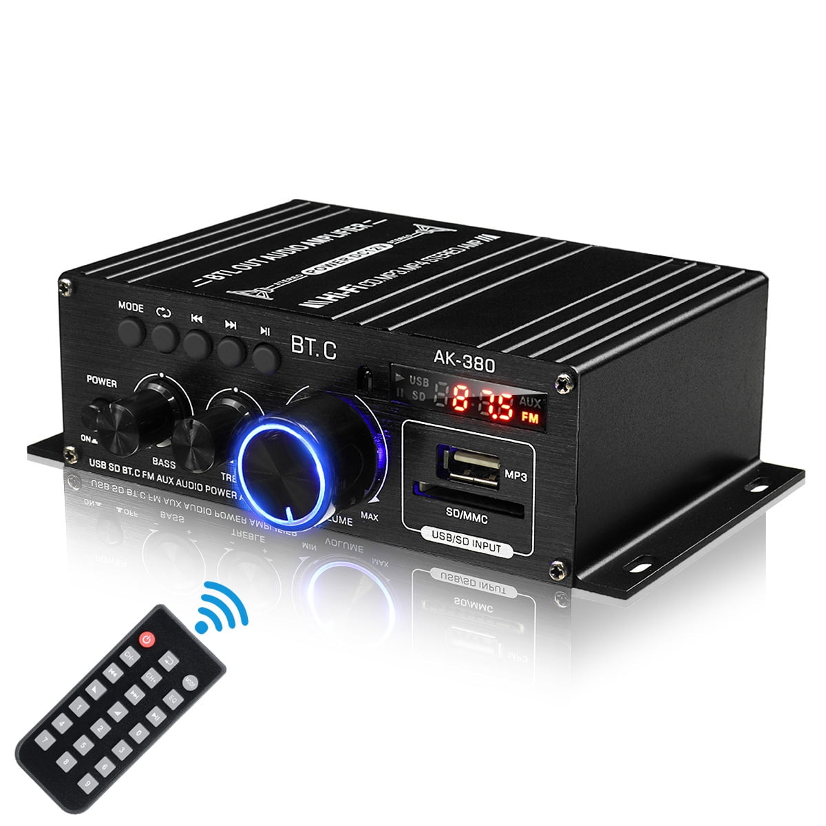 Memory Fascinate The trail AK380 800W Power bluetooth Audio Stereo Amplifier for Speakers - Portable  Mini Car Audio Amplifier 2 Channel Desktop Amp Receiver with FM Radio,  MP3/USB/SD Readers, 2 Mic Input, Remote Control - Walmart.com