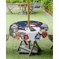 thumbnail image 3 of Navy Blue Christmas Outdoor Tablecloth - 54x80 Inch Rectangle Dining Table Cover, Snowman Balls Xmas Tree Snowflake Waterproof Outdoor Table Cloth with Umbrella Hole & Zipper for Picnic, 3 of 5