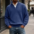 thumbnail image 2 of TOUMENY Men Sweater Stand Collar Long Sleeve Solid Casual Loose Warm Pullover Fall Winter Fashion Half Zip Knit Tops Navy L, 2 of 7