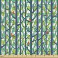thumbnail image 2 of Ambesonne Forest Fabric by the Yard Upholstery, Trees Woods and Birds Leaves, 1 Yard, Sea Green and Slate Blue, 2 of 5