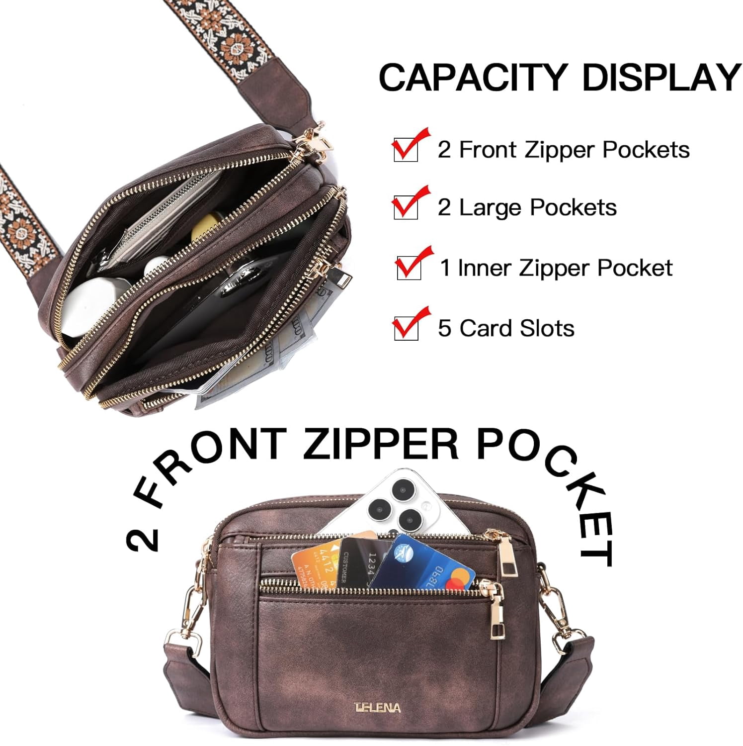 Crossbody Purse for Women Small Crossbody Bags Trendy Vegan Leather with Adjustable Shoulder Strap
