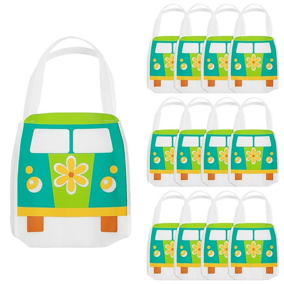 Fun Express Groovy Van-Shaped Nonwoven Tote Bags Medium 10" x 10" – 12 Pc