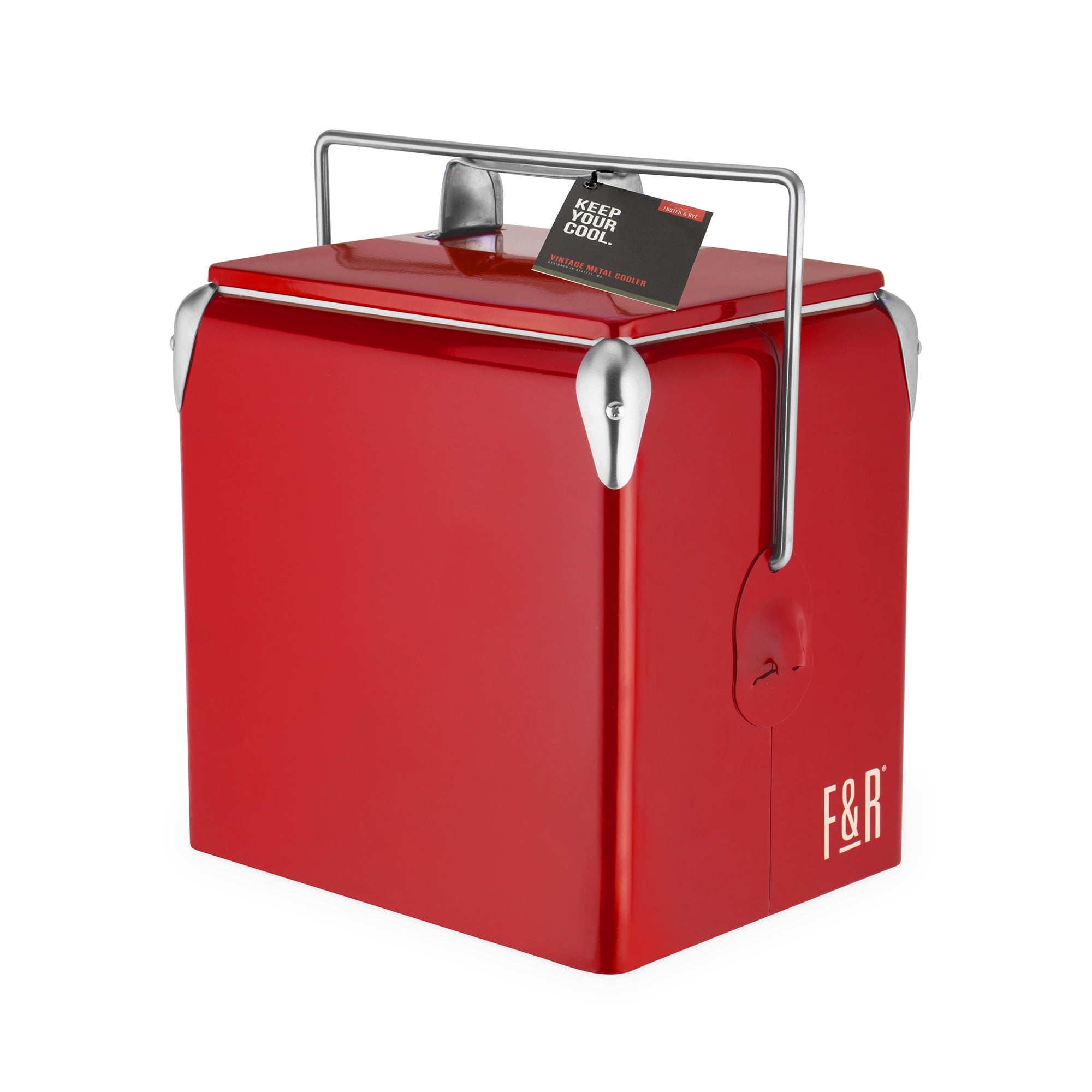 Foster & Rye Metal Vintage Outdoor Cooler for Beer Bottles, Soda Cans, Red