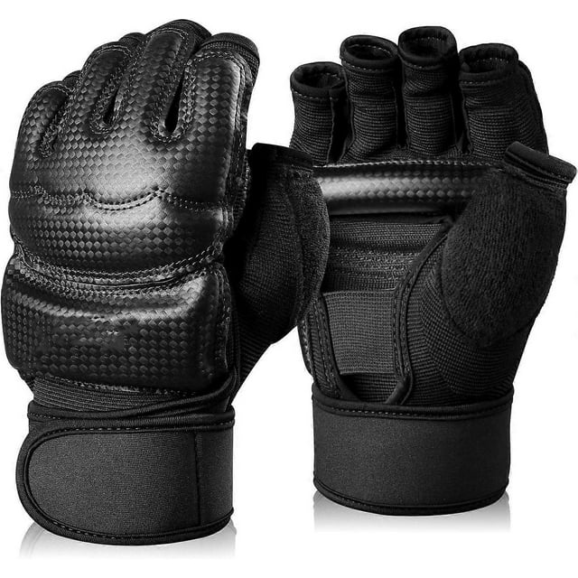 Punch Bag Boxing Martial Arts Mma Sparring Grappling Muay Thai Taekwondo Training Pu Leather Wrist Wraps Gloves-Black-M