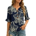 thumbnail image 5 of Dolkfu Button Blouses for Women Dressy Casual Elbow-Length Retro Vintage V-Neck Multicolor Tops Flowers Refined Blouses & Tops Multicolor,S, 5 of 5