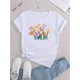thumbnail image 2 of Women's Floral Line Art Print T-Shirt, Fashionable Casual Round Neck Short Sleeve, Comfortable Summer Top, Knitted Polyester Fabric, All-Season, Ladies Leisure Sportswear, 2 of 6