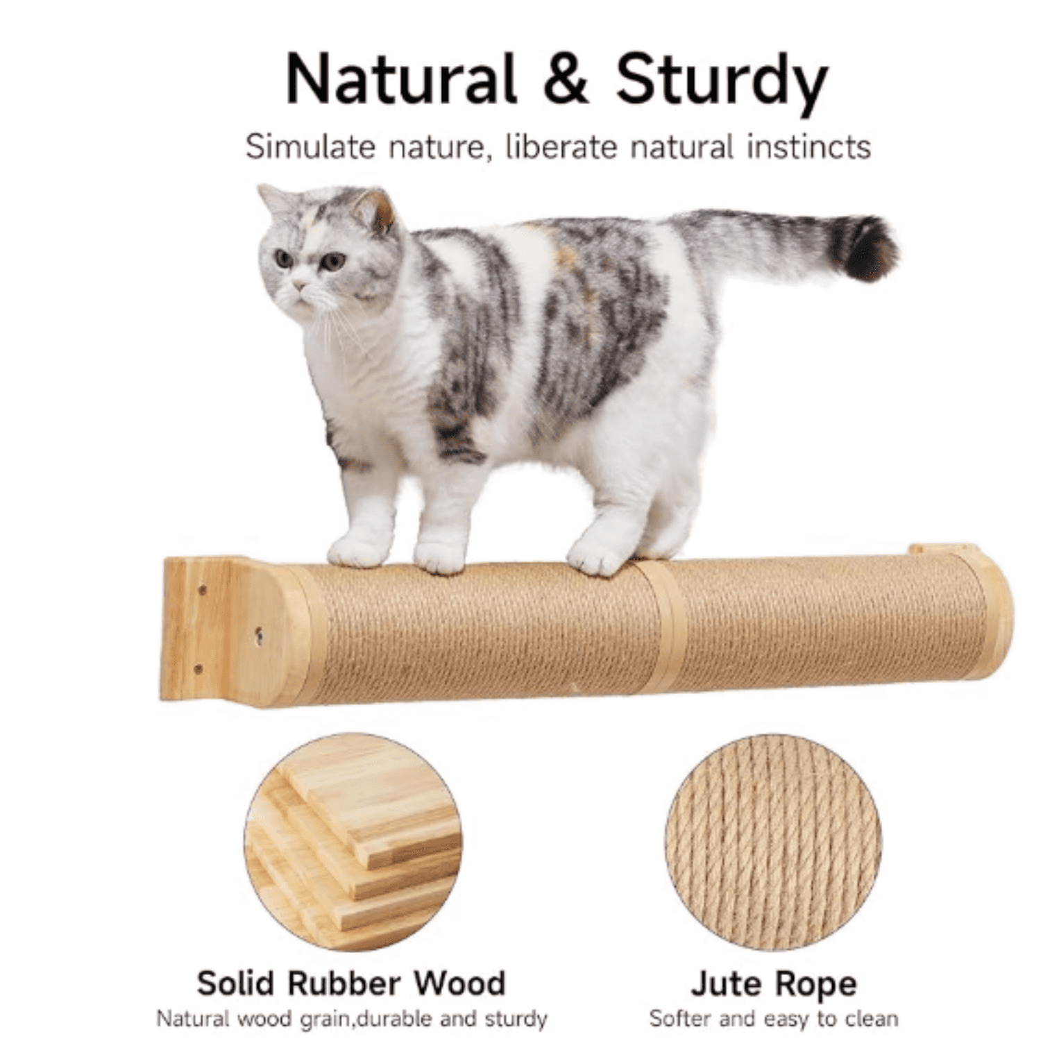 Cat Scratching Post, 35 x 4.5 Inch Cats Walls Furniture, Rubber Wood Wall Mounted Kitten Scratcher Posts, Thicker Columns for Multi-Functions