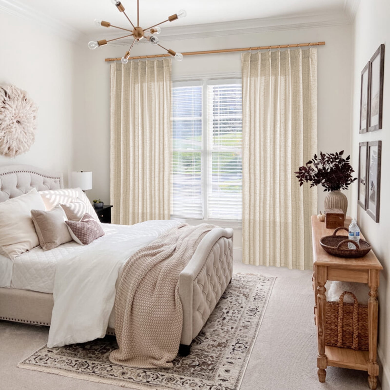 Lapalife Pinch Pleated Sheer Curtains 84 inches Long 2 Panels Set, Linen Pattern Light Filtering Sheer Curtain for Living Room Bedroom with Hooks and Rings, Khaki, 40"x 108"
