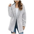 thumbnail image 4 of Womens Fleece Shacket Jackets Lined Oversized Winter Warm Coat Hooded Long Sleeve Open Front Coatigan Jacket, 4 of 9