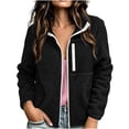 thumbnail image 3 of AGWOLF Fuzzy Fleece Jackets for Women Long Sleeve Warm Teddy Coats Faux Shearling Shaggy Full Zip Jacket with Zipper Pockets Black M, 3 of 9