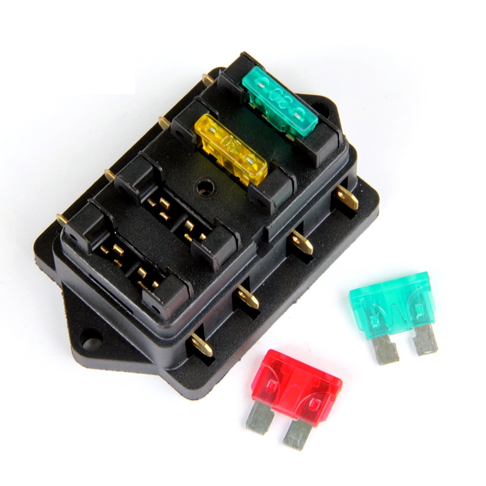 1pc 4Way LED Illuminated Blade Fuse Box with 10A / 20A / 30A / 30A 4 Fuses for Automotive Boat