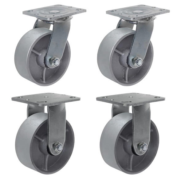 Heavy Duty Caster Steel Cast Iron Wheel, Tool Box and Workbench Caster-Set of 4, 4000 LB Capacity (5 inch, 2 Swivel & 2 Rigid)