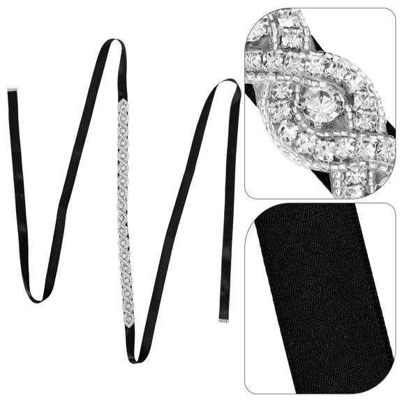 PAMINGONO Rhinestone Belt for Wedding Dress 1Set Women Elegant Black Silver 104.3x0.9x0.4in