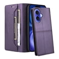 thumbnail image 4 of Compatible WIth iPhone 16 Wallet Case,Magnetic Closure,Flip Folding Kickstand,With Card Slots,[RFID Blocking],With Shoulder Strap&Lanyard,PU Leather+TPU Shockproof Anti-fall Phone Case,Purple, 4 of 9