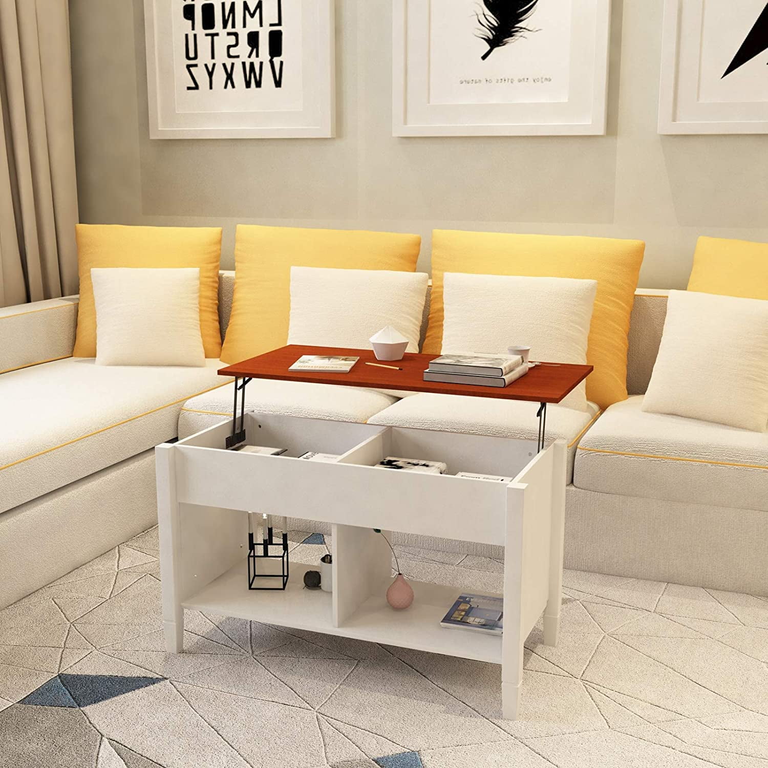 Mecor Lift Top Coffee Table with Hidden Compartment and Storage Shelf