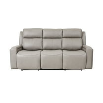 Dual Power Reclining Sofa with HeadrestLumbar Support - Genuine Leather Living Room Couch - Light Grey