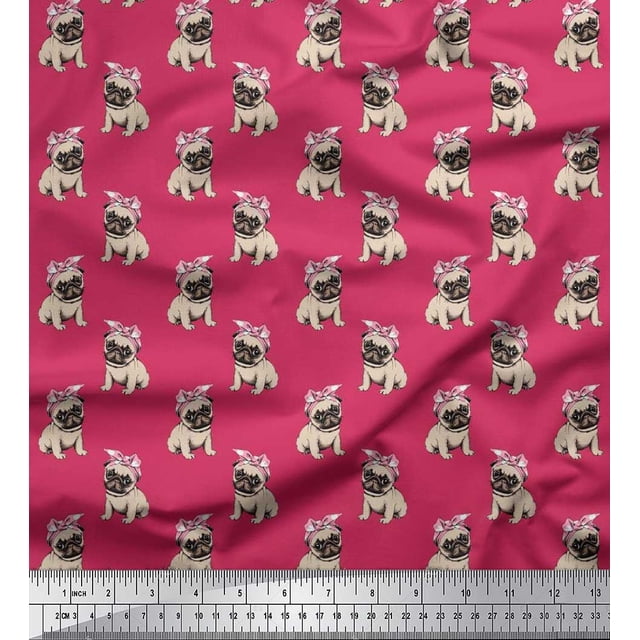 Soimoi Rayon Fabric Pug Dog Decor Fabric Printed Yard 56 Inch Wide