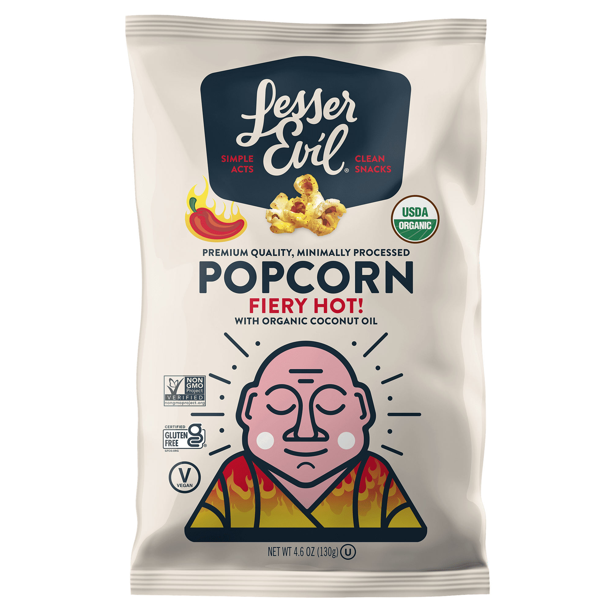 LesserEvil Organic Popcorn, Fiery Hot with Coconut Oil, 4.6 oz