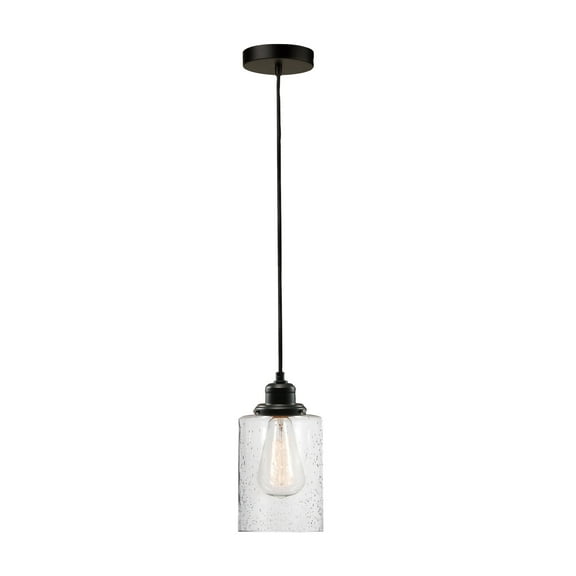 Globe Electric 1-Light Plug-in Hardwire Dark Bronze Pendant Light Clear Seeded Glass Shade