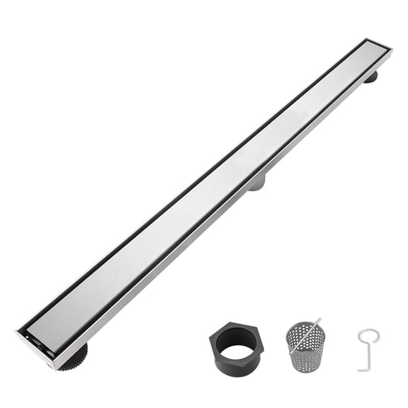 30 Inch Linear Shower Drain - 2-in-1 Flat & Tile Insert Removable Cover 304 Stainless Steel with Hair Strainer & Leveling Feet Brushed Nickel