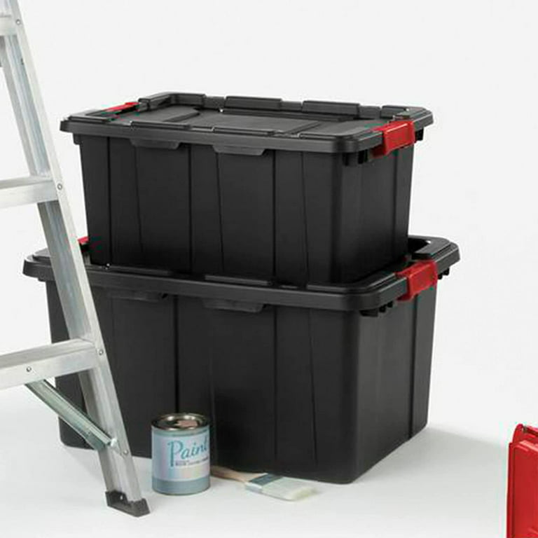 Sterilite 7.5 Gal Rugged Industrial Storage Totes w/ Latch Lids, Black (18  Pack), 1 Piece - Foods Co.