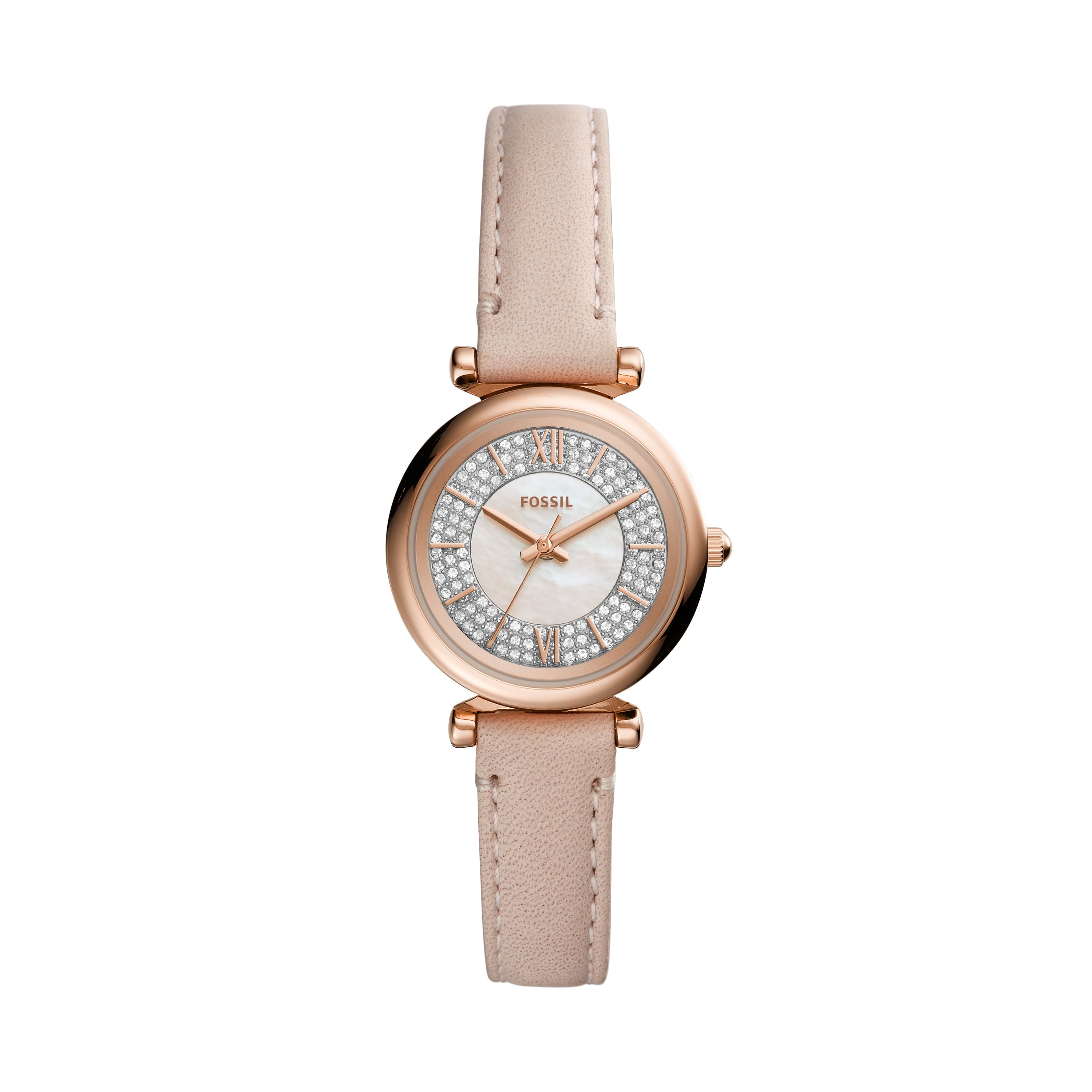 Fossil - Fossil Ladies' Carlie Mini Three-Hand Nude Leather Watch ...