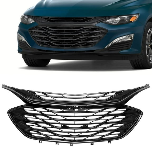 3PCS Front Bumper Upper Lower Grille Glossy Black Grill Set For Malibu 2019-2023