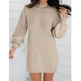 thumbnail image 4 of YOGAFOX Women's Fall Oversized Turtleneck Lantern Sleeve Casual Knit Mini Dress Almond M, 4 of 5