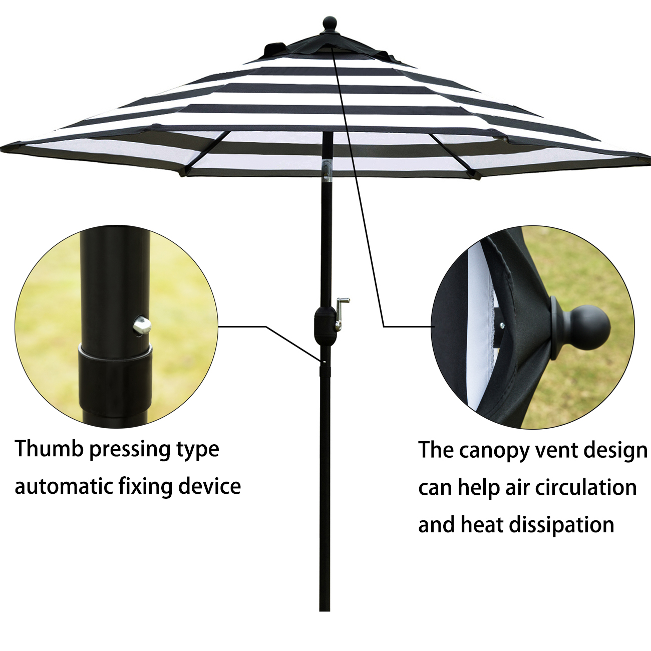 Bibana 7.5ft Patio Umbrella with Tilt & Crank, Black and White photo 5